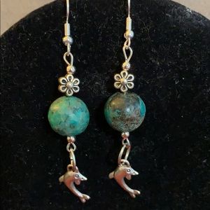 AAA grade turquoise ball and dolphin earrings